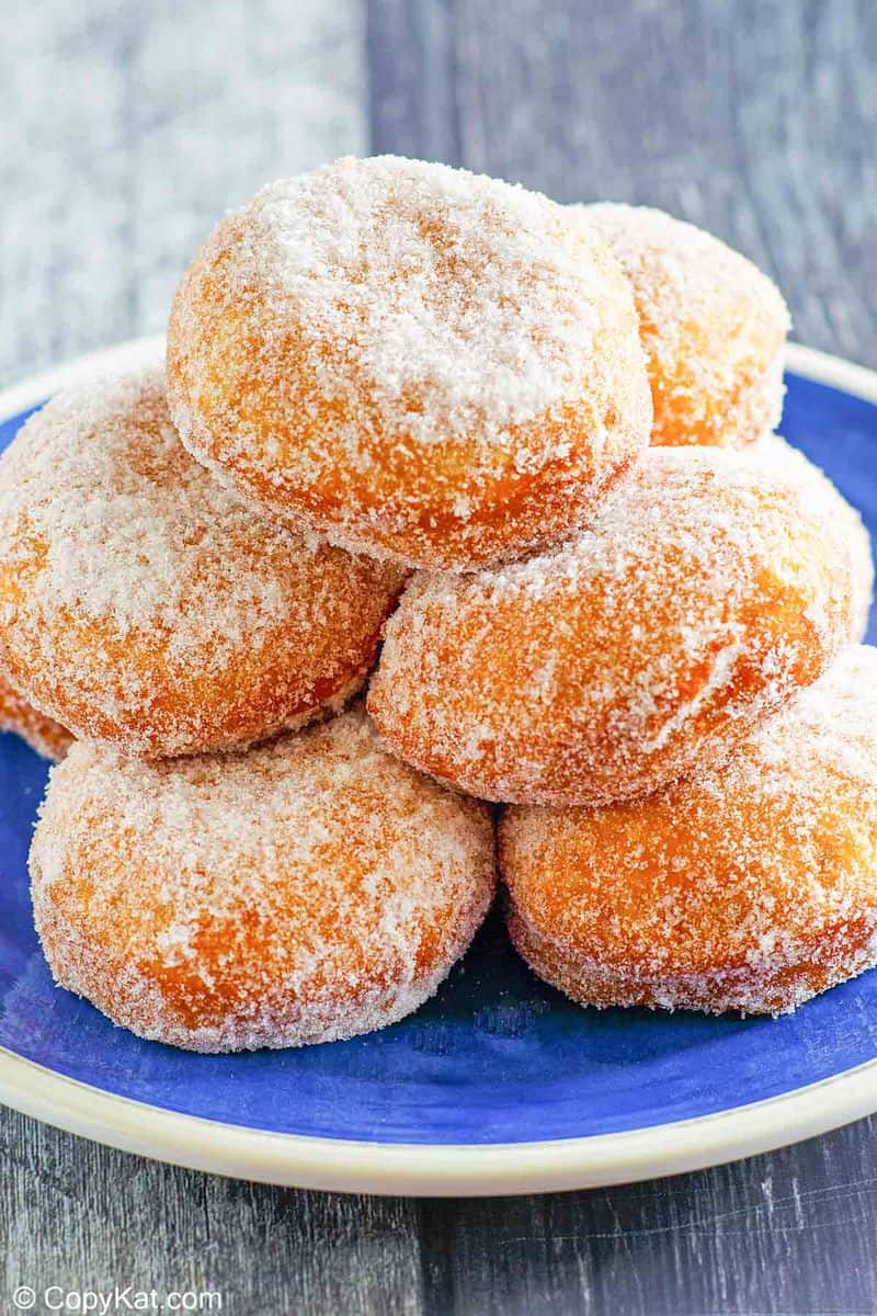 homemade Chinese donuts on a blue plate.