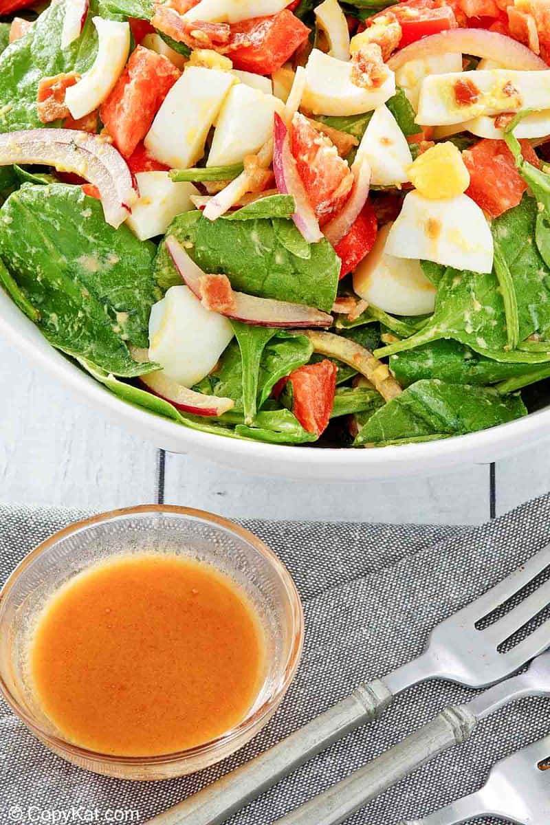 hot bacon salad dressing and a spinach salad.