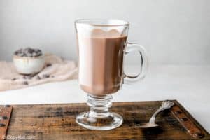 homemade Starbucks hot chocolate in a glass mug.