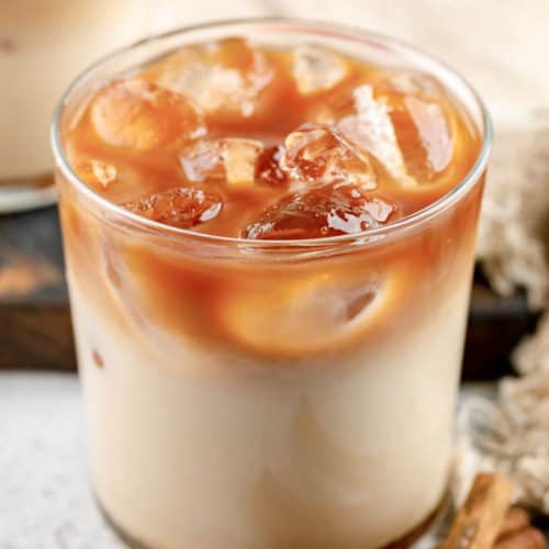 homemade Starbucks iced apple crisp macchiato drink.