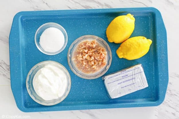 clam dip ingredients on a tray.