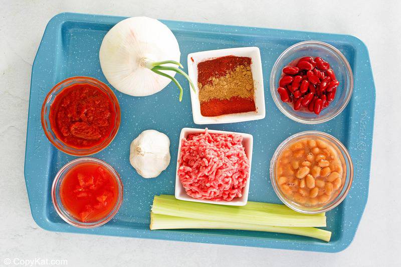 crockpot chili ingredients on a tray.