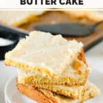 good butter cake slices stacked on a small plate.