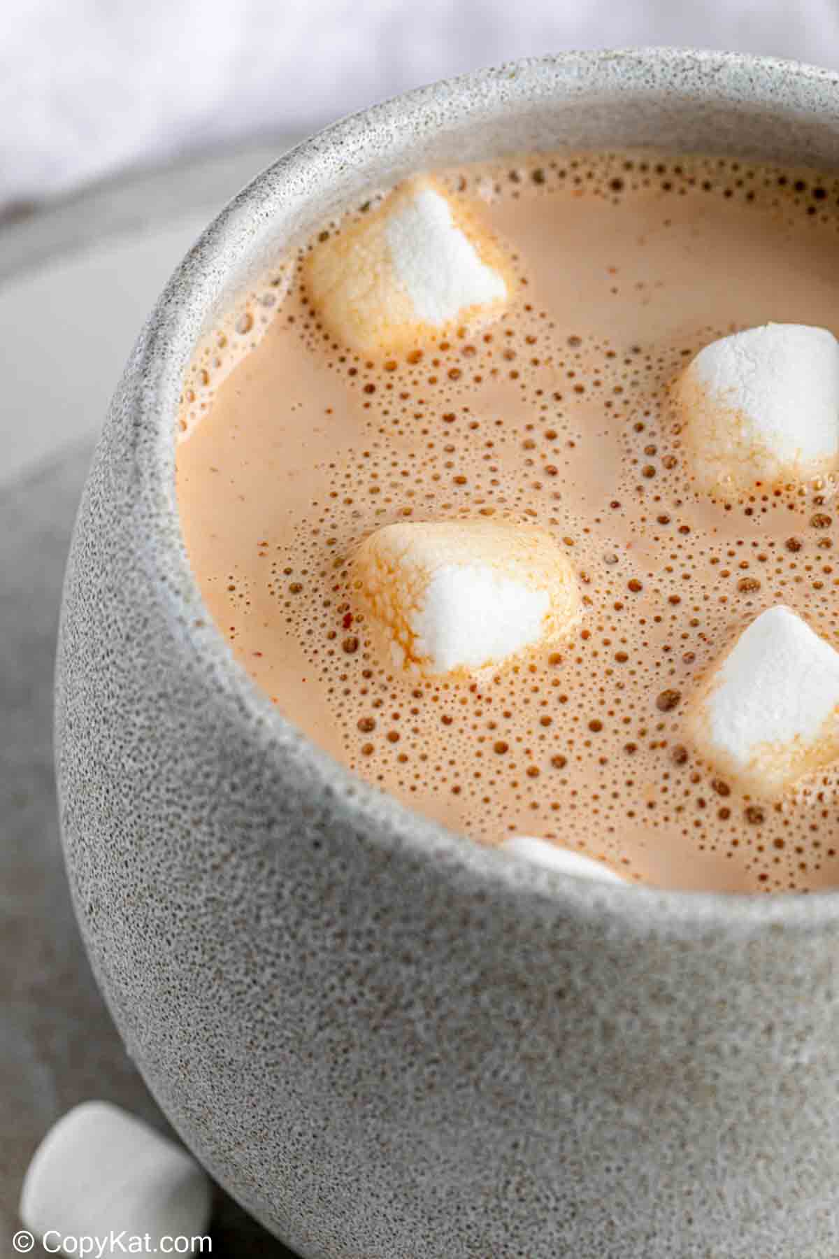 homemade hot chocolate topped with marshmallows.