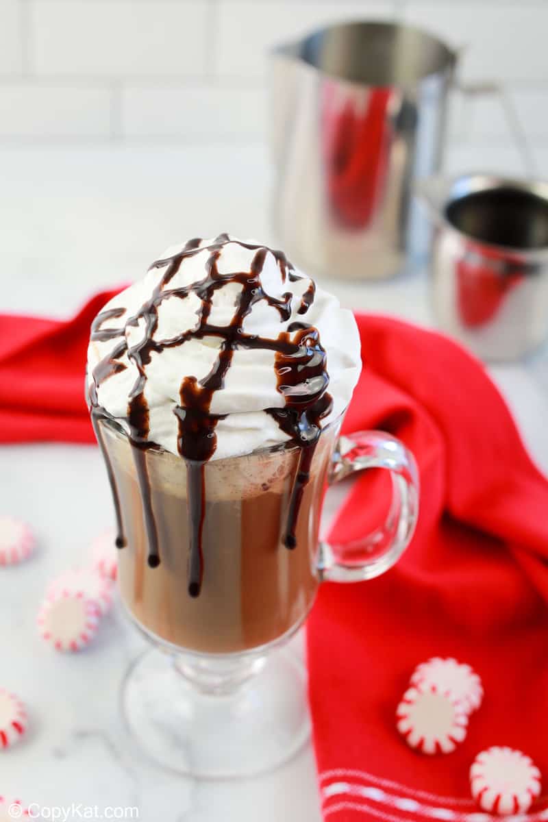 homemade McDonald's peppermint mocha and peppermint candies around it.