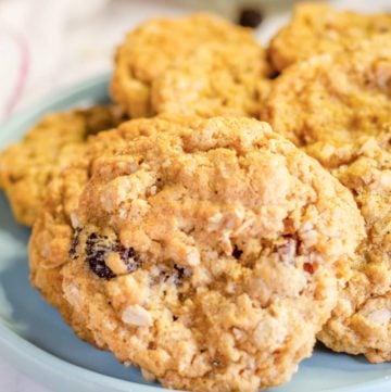 oatmeal raisin cookies on a plate.