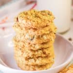 a stack of oatmeal raisin cookies.