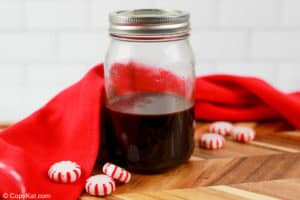 peppermint chocolate syrup in a mason jar.