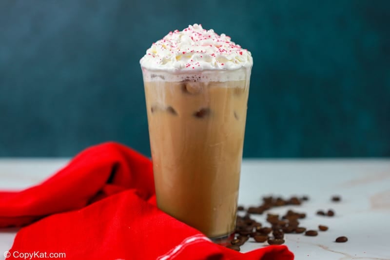 homemade Starbucks iced toasted white chocolate mocha coffee drink.