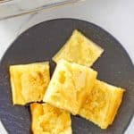 overhead view of Yorkshire pudding slices on a plate.
