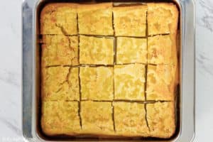 baked Yorkshire pudding sliced into squares.