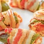 closeup of bacon wrapped jalapeno poppers.
