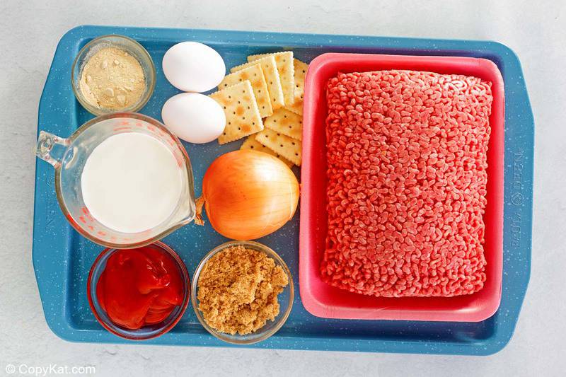 brown sugar meatloaf ingredients on a tray.