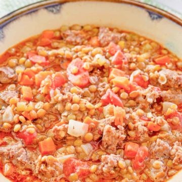 a bowl of homemade Carrabba's sausage lentil soup.