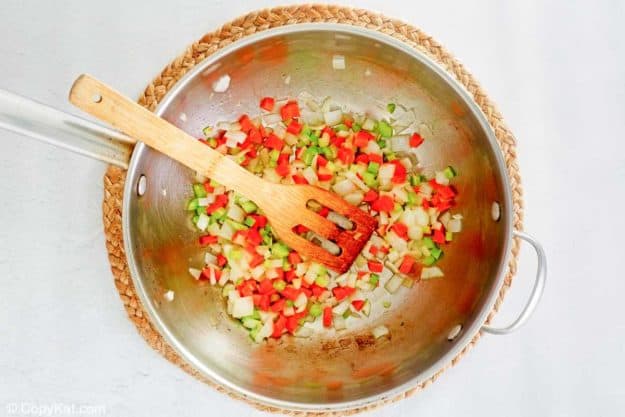 chopped vegetables in a pan.