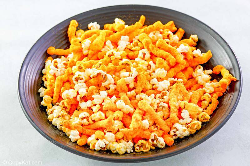 homemade Cheetos popcorn in a big bowl.