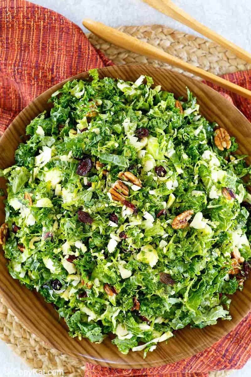 brussel sprout kale salad with maple vinaigrette dressing.