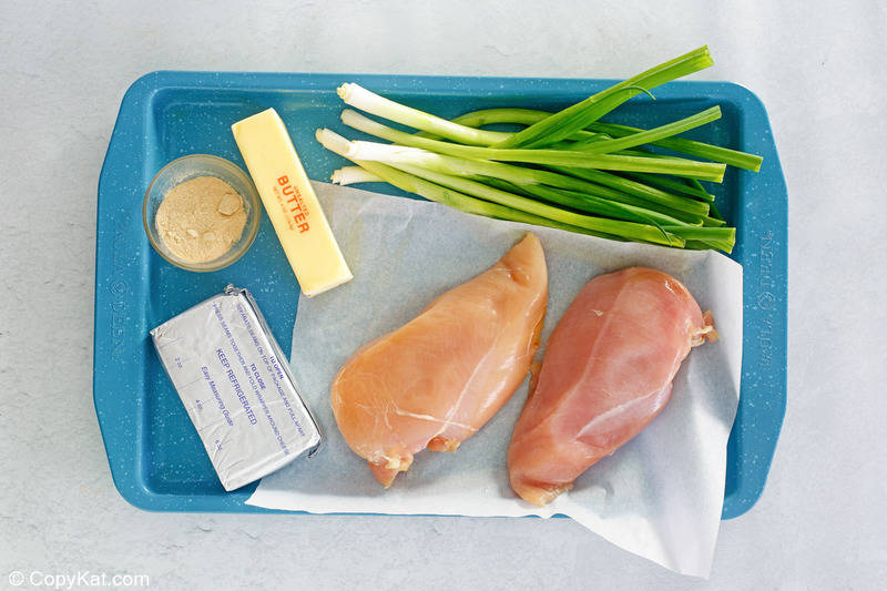 cream cheese chicken ingredients on a tray.