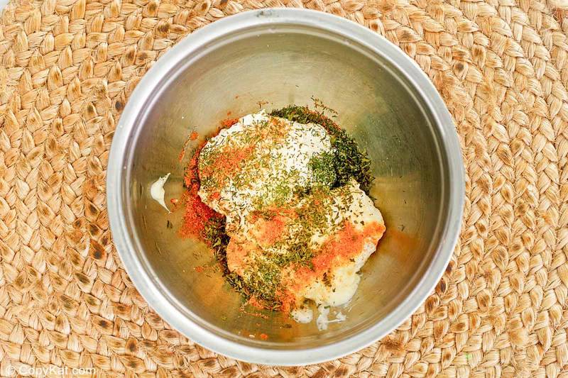 dill dip ingredients in a mixing bowl.