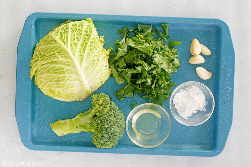 Panda Express super greens ingredients on a tray.