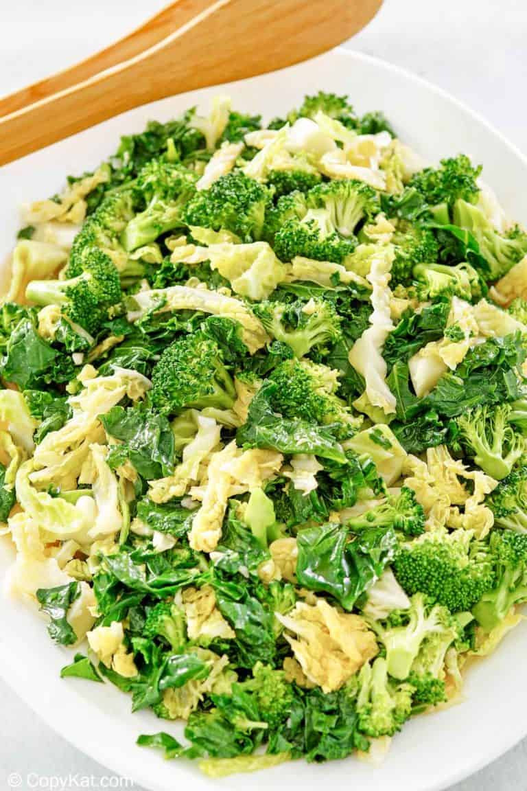 homemade Panda Express super greens on a white platter.