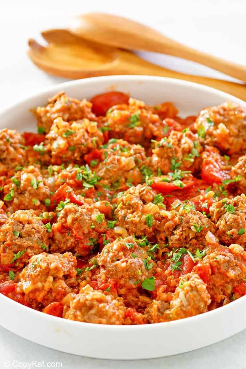 porcupine meatballs in a bowl.