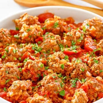 porcupine meatballs in a bowl.