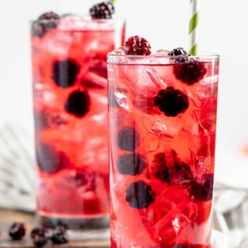 two glasses of homemade Starbucks very berry hibiscus refresher drink