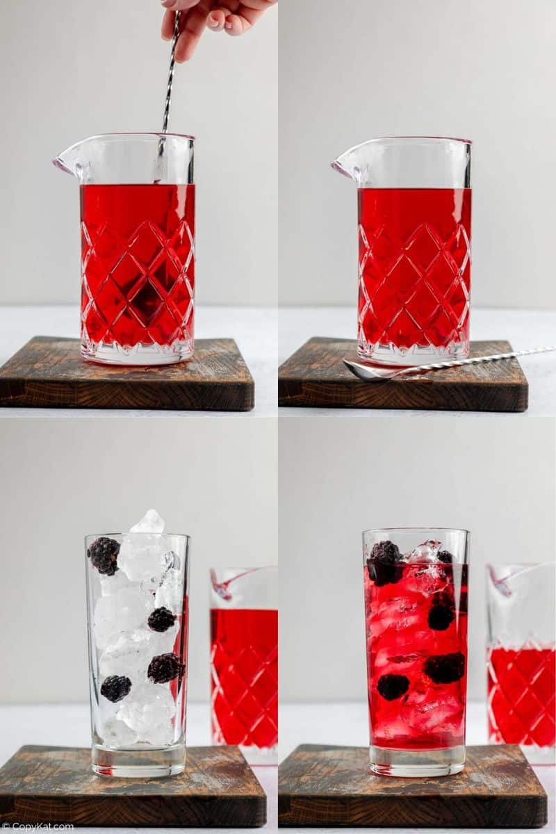 collage of Starbucks very berry hibiscus refresher recipe steps 5 to 8.