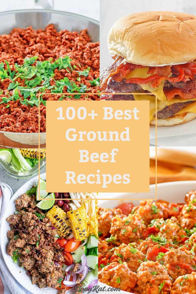 collage of four different ground beef dishes.