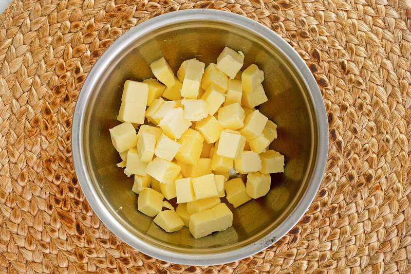 butter cubes in a mixing bowl.