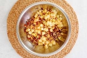 chopped apples and pecans for charoset in a bowl.