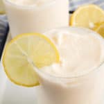 two glasses of homemade Chick Fil A frosted lemonade.