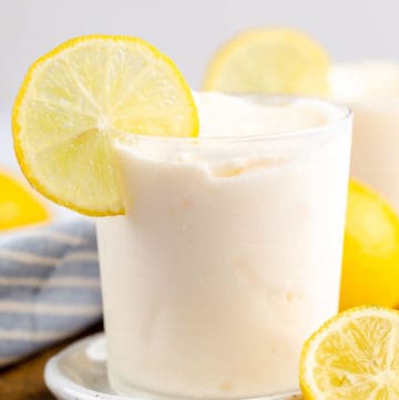 homemade Chick Fil A frosted lemonade on a coaster.