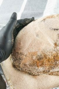 pressing glaze mixture into the outside of a ham.