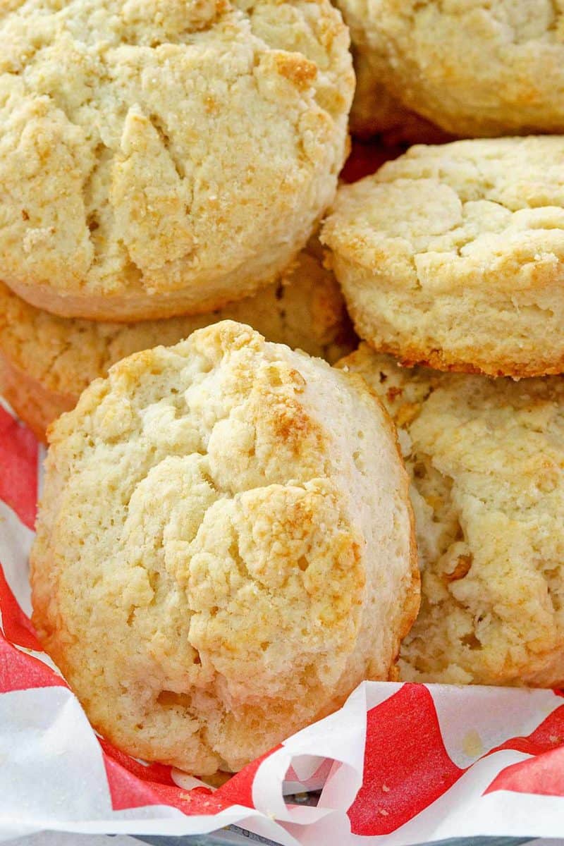 closeup of copycat KFC buttermilk biscuits.