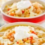 two bowls of copycat Ruby Tuesday White Chicken Chili.