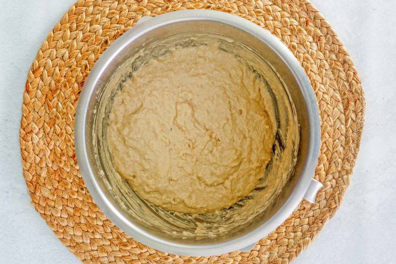 beer bread dough in a mixing bowl.