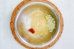 hush puppies ingredients in a mixing bowl.