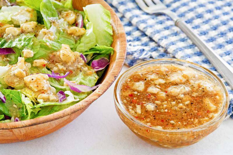 copycat Outback Steakhouse blue cheese vinaigrette dressing in a small bowl.