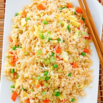 overhead view of homemade copycat Panda Express fried rice.