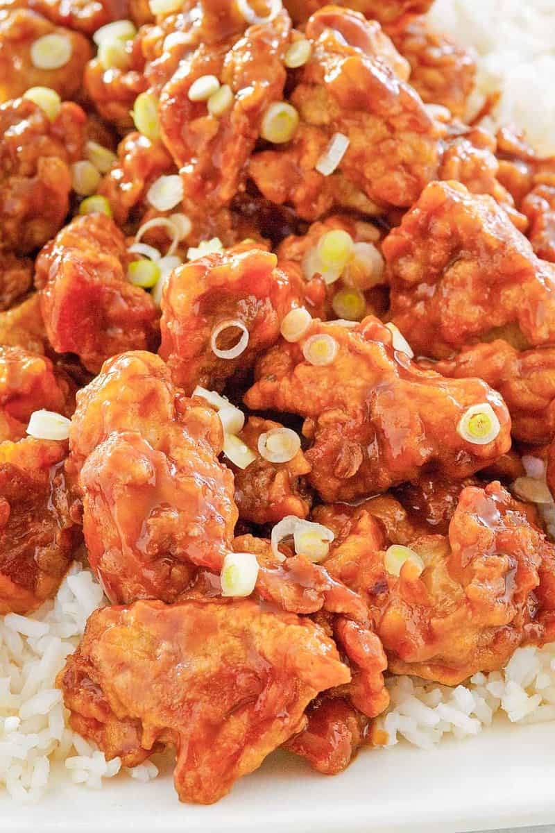 closeup of copycat Panda Express orange chicken.