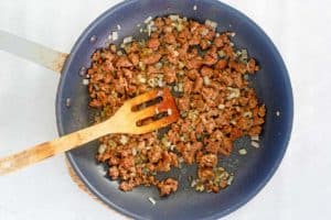 browned Italian sausage for skillet lasagna.