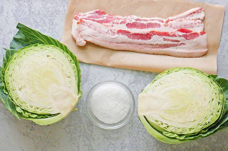 boiled cabbage with bacon ingredients.