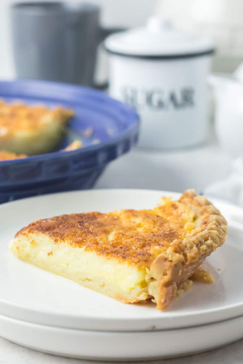 old fashioned buttermilk pie slice on a plate.