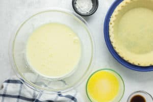 beaten eggs and sugar in a mixing bowl.