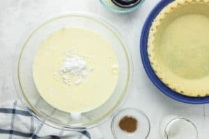 buttermilk pie filling in a mixing bowl.