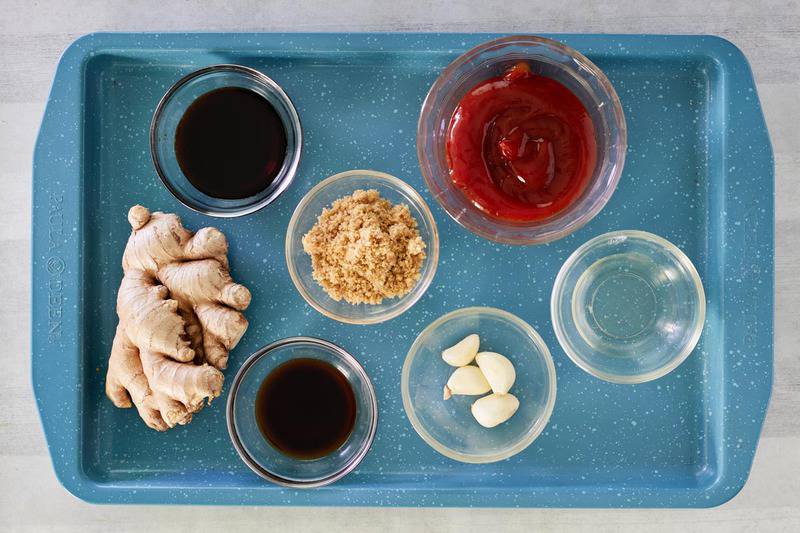 katsu sauce ingredients on a tray.