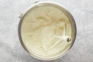lemon lush cream cheese layer mixture in a bowl.