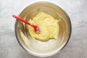 lemon pudding mixture in a bowl.